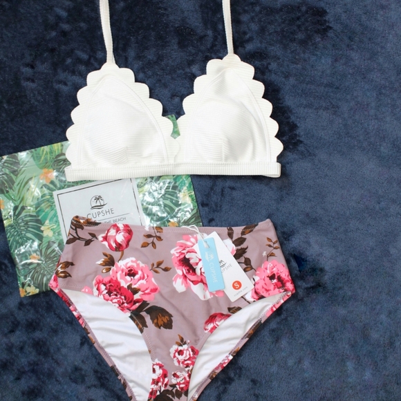 Cupshe Other - NWT High Waisted White & Purple Cupshe Bikini